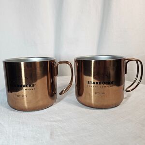 2 Starbucks Copper Coffee Mugs 2016 12 oz size Camper Cups